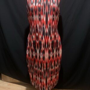 Calvin Klein Red and Black Patterned Midi Dress